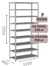 Стеллаж MS Strong 255х120х80, 9 полок