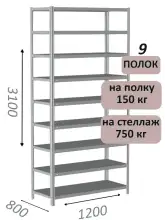 Стеллаж MS Strong 310х120х80, 9 полок