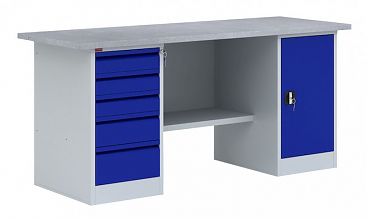 Верстак двухтумбовый (с тумбой и драйвером) - ВП 4 (Синий)